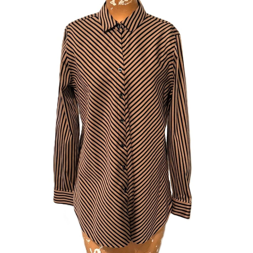 Chicos Shirt Top  Button Down Chevron BlackTan Womens 0 Small Career Office